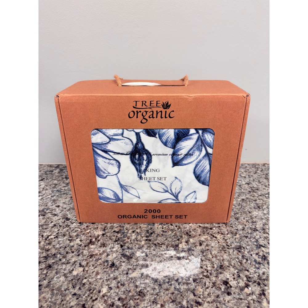 100% Organic Cotton Cottagecore Floral Sheet Set Sealed King Blue White Granny